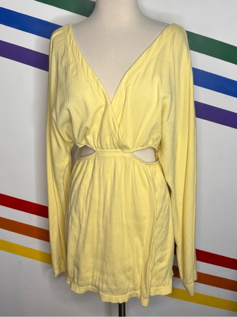 Free People Beach Stasia Textured Cutout Mini Dress Yellow Medium FP